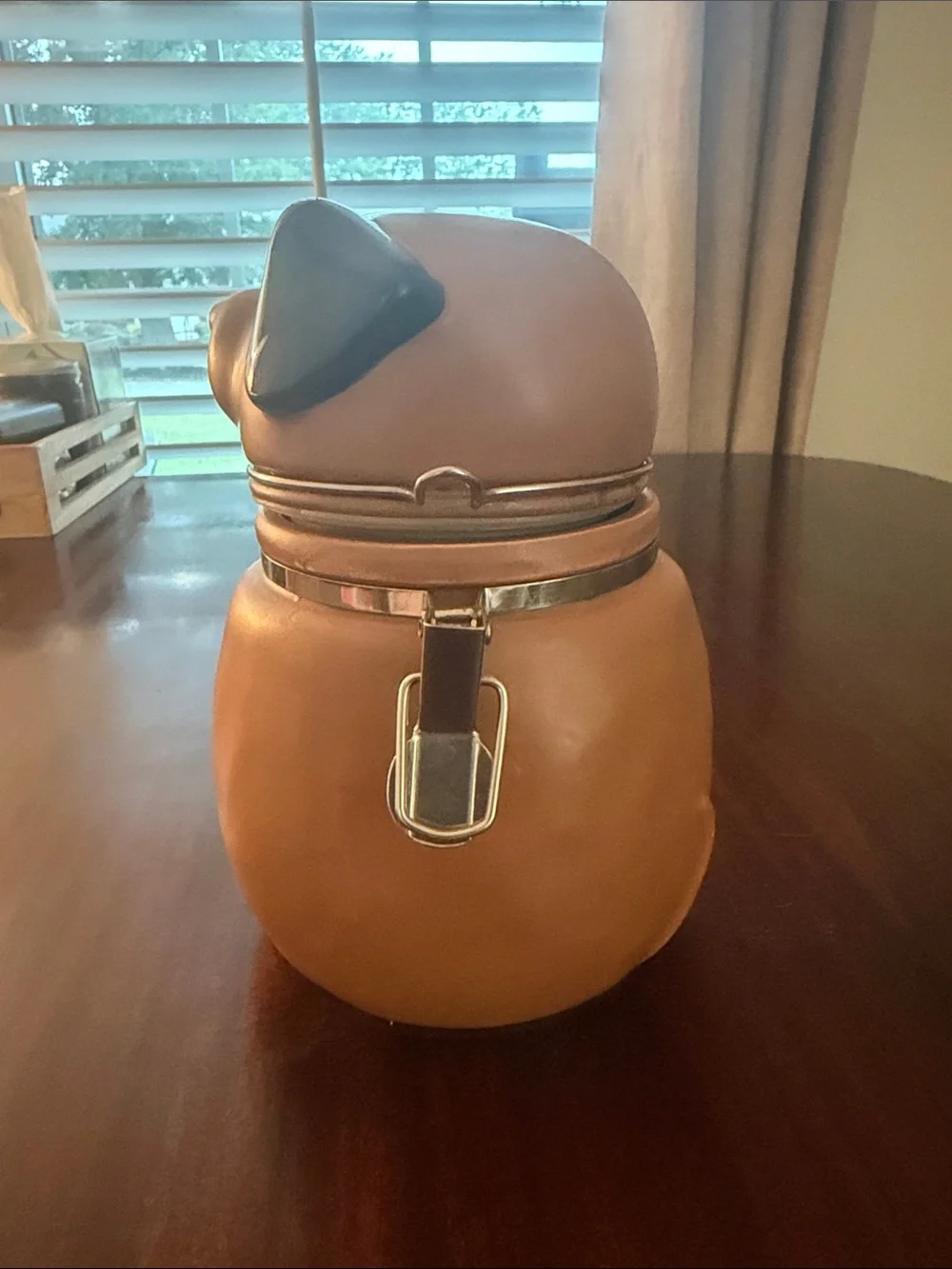 Ceramic Dog Treat Jar Canister w/ Airtight Clamp Lid Brown Puppy EUC